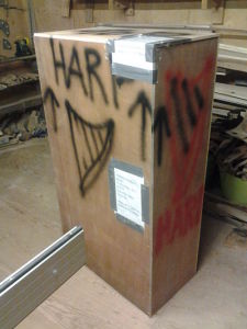 A harp ready for shipping